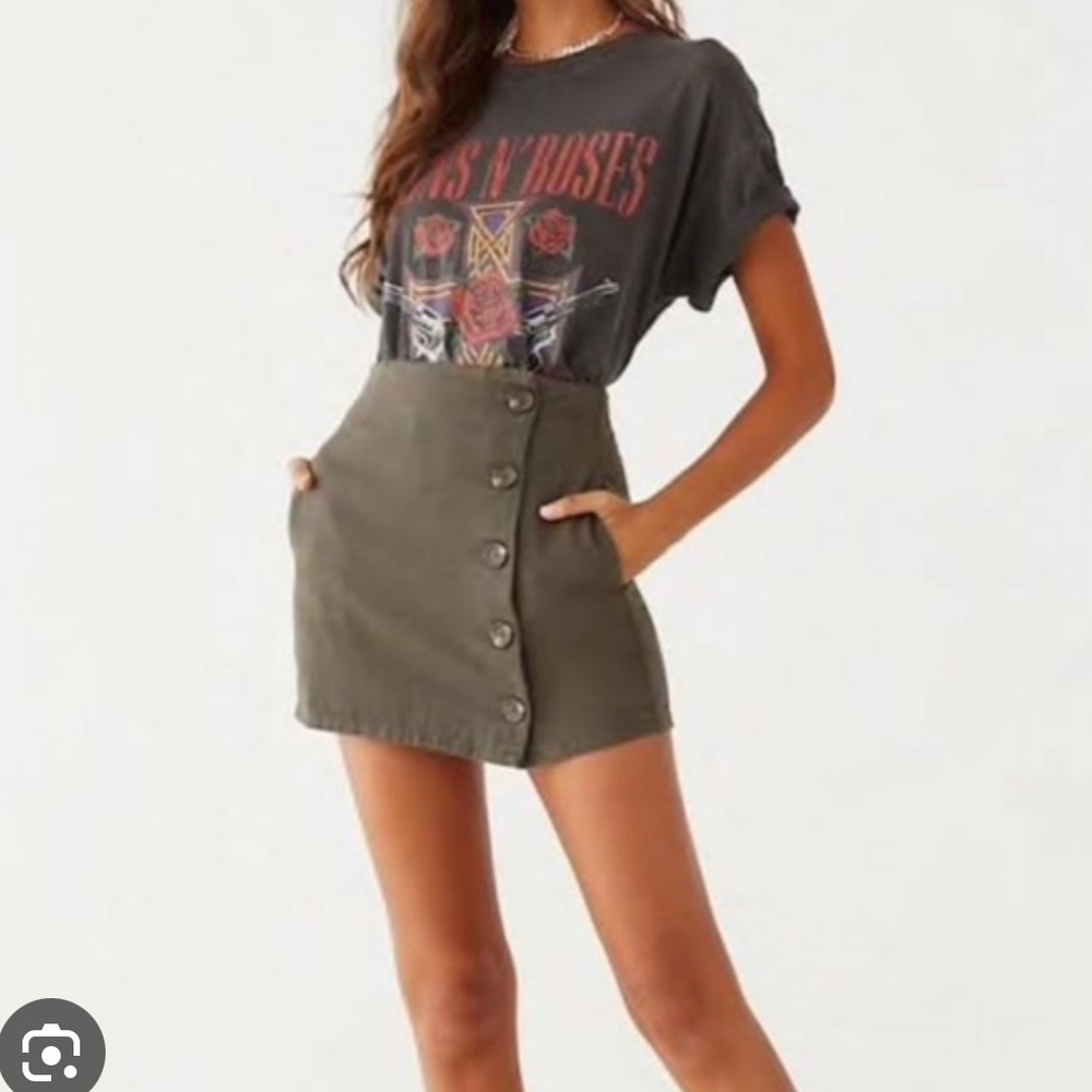 Chloe & Katie Olive Mini Skirt with Angled Button Detail